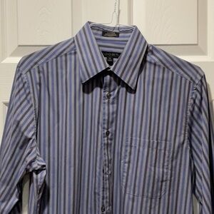Striped in shades of blue fitted dress shirt 16 34/35